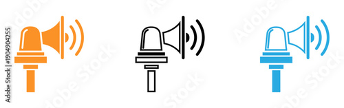 A set of colorful megaphone icons in orange black and blue