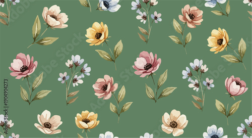 Seamless pattern with tiny scattered blossoms and minimalist layout