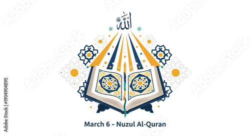 Vibrant Islamic art celebrating Nuzul Al-Quran with Quranic design