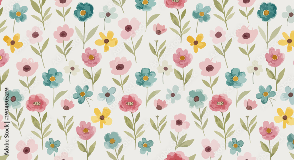 Fototapeta premium Elegant seamless botanical pattern with blooming roses and subtle greenery