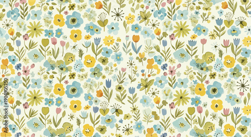 Seamless floral background with romantic peony bouquets and greenery