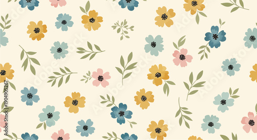 Seamless vintage flower pattern inspired by classic botanical illustrations
