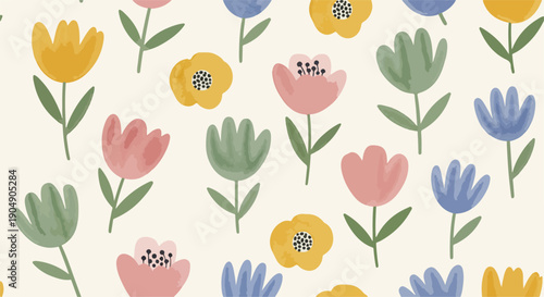 Hand painted seamless floral pattern with watercolor garden flowers