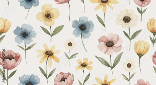 Vintage seamless floral background with romantic roses and subtle watercolor texture