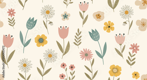 Endless botanical floral pattern with soft aesthetics
