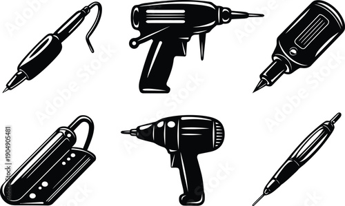 Construction Power Tools Silhouette Vector Icon Set