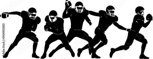 American Football Player Action Silhouette Set