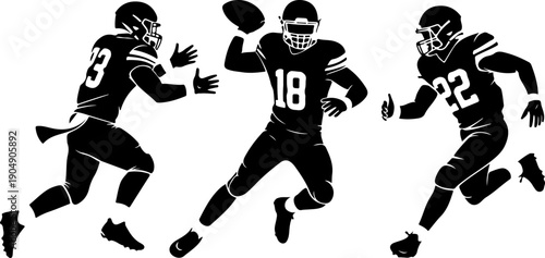 American Football Player Action Silhouette Set