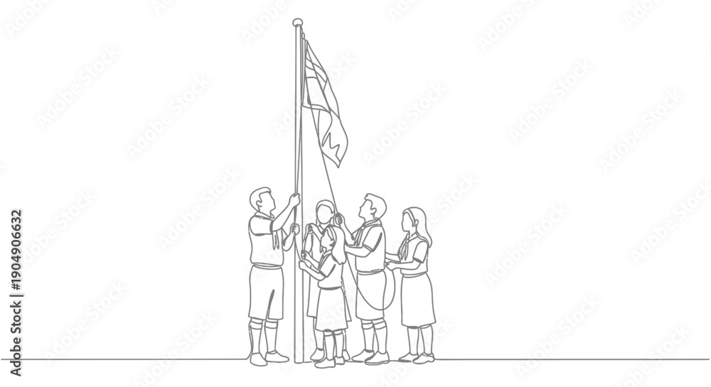 Obraz premium people raising flag teamwork