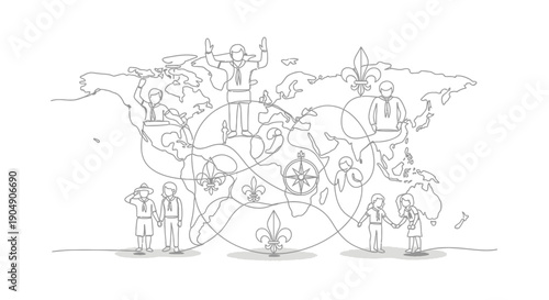 global connections, world map with people
