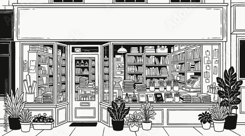 bookstore stationery store shop retail interior business commercial market display products customer service shopping merchandise storefront design sales urban local with shelves books counter