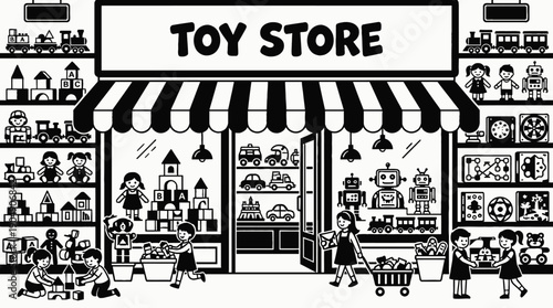 toy store children shop retail interior business commercial market display products customer service shopping merchandise storefront design sales urban local with shelves games dolls counter