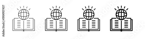 Knowledge and Global Education Icon with Open Book and Globe Symbol. Vector Illustration outline