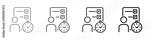 Self Discipline Person Productivity and Task Management with Daily Routine Checklist icon set. Vector illustration outline