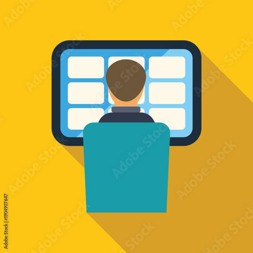 Person watching multiple participants on screen during a virtual conference