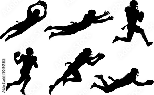 American Football Player Silhouette Set – Dynamic Action Vector Icons