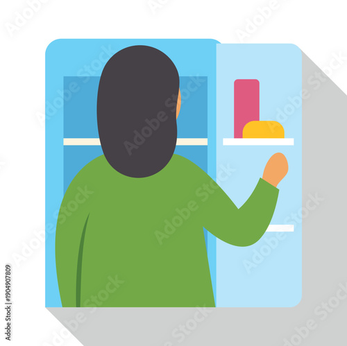 Woman opening a refrigerator looking for food, feeling hungry
