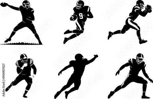 American Football Player Silhouette Set – Dynamic Action Vector Icons