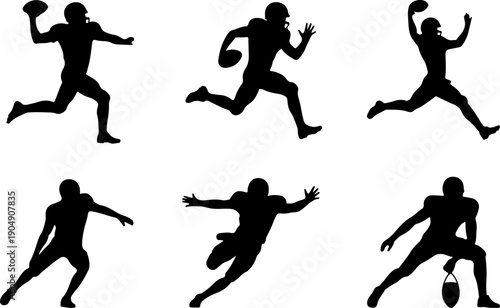 American Football Player Silhouette Set – Dynamic Action Vector Icons
