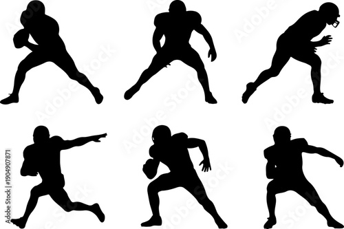 American Football Player Silhouette Set – Dynamic Action Vector Icons