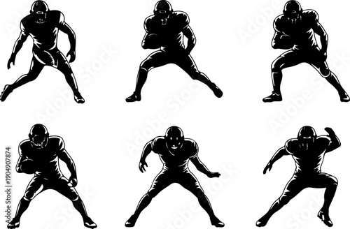 American Football Player Silhouette Set – Dynamic Action Vector Icons