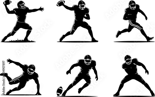 American Football Player Silhouette Set – Dynamic Action Vector Icons