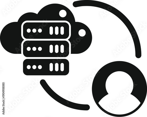 Cloud server stack exchanging data with a user profile symbol