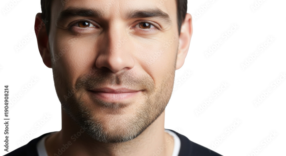 Obraz premium A smiling man with a short beard and mustache on transparent background