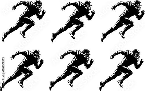 American Football Player Silhouette Action Set Vector