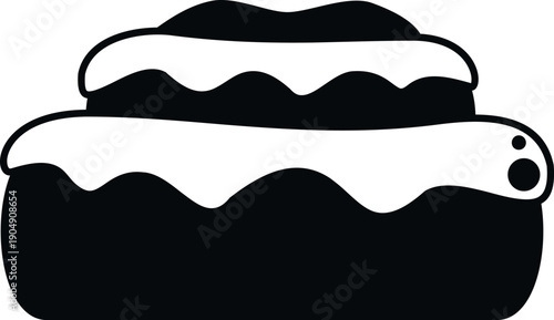 Cinnamon roll pastry with creamy glazing in a simple black and white outline