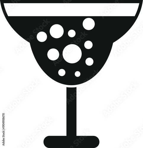 Stylized margarita glass filled with a bubbly beverage, presented as a flat black and white vector