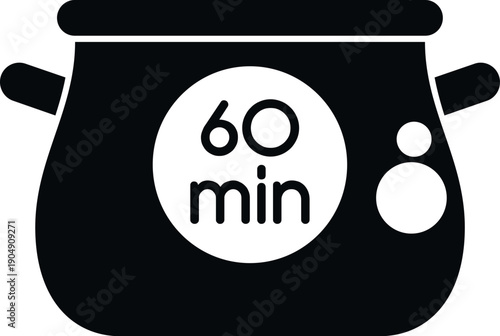 Cooking pot and timer icon representing food preparation time or recipe instructions