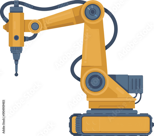 Industrial robotic arm performing precision drilling operation in a manufacturing setting