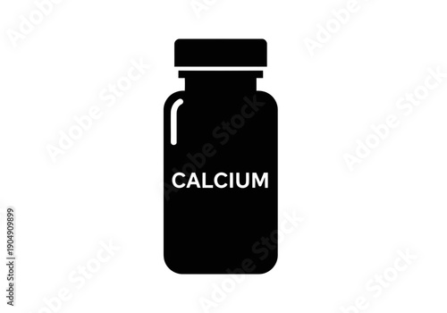 A nice black silhouette icon of a calcium supplement bottle with the word calcium written in white on it
