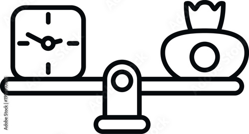 Time and money icon balancing on a scale illustrating work life equilibrium