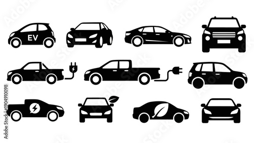 Minimalist Flat Design Car and Electric Vehicle Vector Icons EPS10 Stock.eps