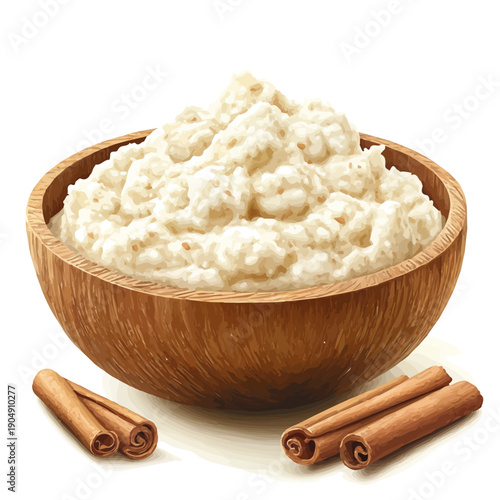 Rice Pudding, elegant watercolor illustration luminous highlights, isolated on a white background.