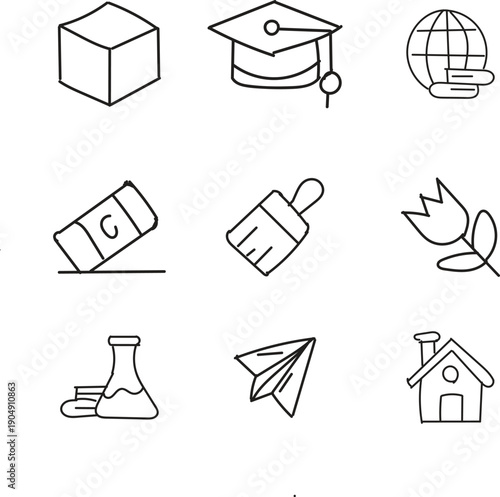 Hand Drown Vector illustration Silhouette. Holiday icon set