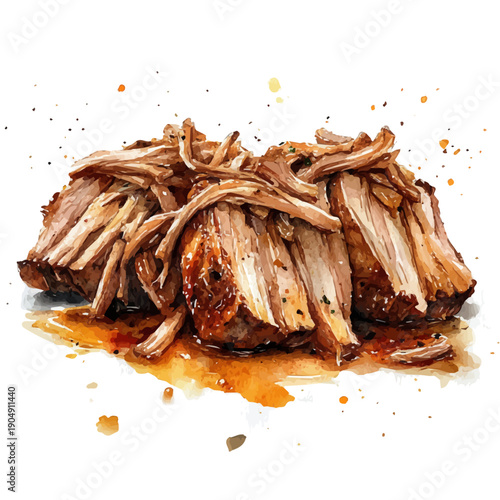 watercolor of Pulled Pork vector painting, isolated on a white background.