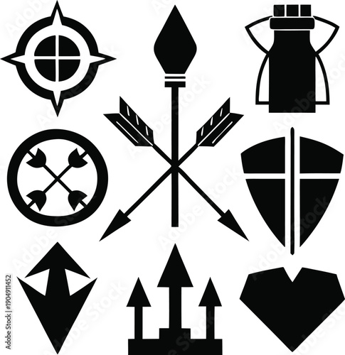 Collection of archery and shield icons
