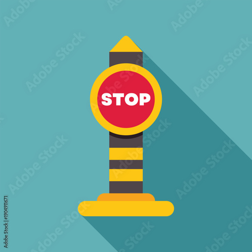 Road bollard presenting a stop sign for traffic safety and restriction