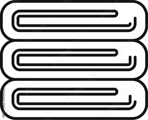 Stack of three neatly folded towels in a simple line art icon