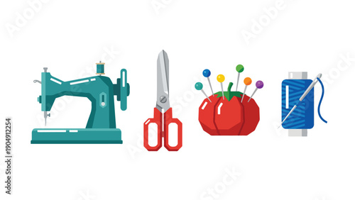 Sewing and Tailoring DIY Craft Tool Icon Set, Fashion Design Needlework Equipment Collection