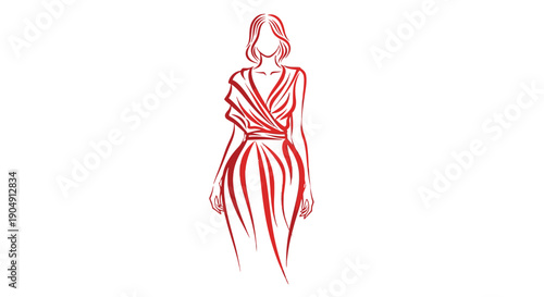 Elegant woman in red dress sketch illustration.