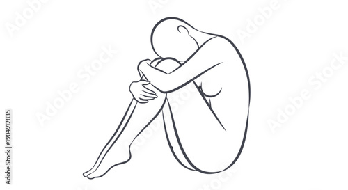 Simple line drawing of a person sitting in a contemplative pose.