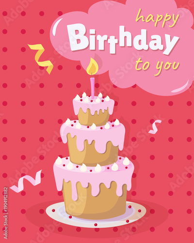 Happy birthday to you. A birthday card with a cake and a candle.