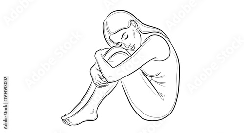 A young woman sitting on the floor in distress with her head on her knees.