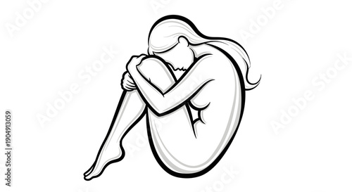Woman sitting in fetal position with star on abdomen.