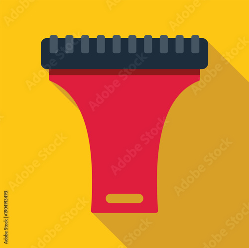 Red ice scraper illustration with long shadow removing frost on a yellow background
