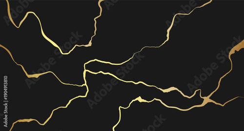 Abstract golden Kintsugi cracks on black background. Luxury elegant background. Vector illustration